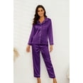 thumbnail image 3 of HEARTNICE Women Silk Pajamas Set, Button Down Satin Sleepwear Lightweight Pjs Set,(Dark Purple,L), 3 of 5