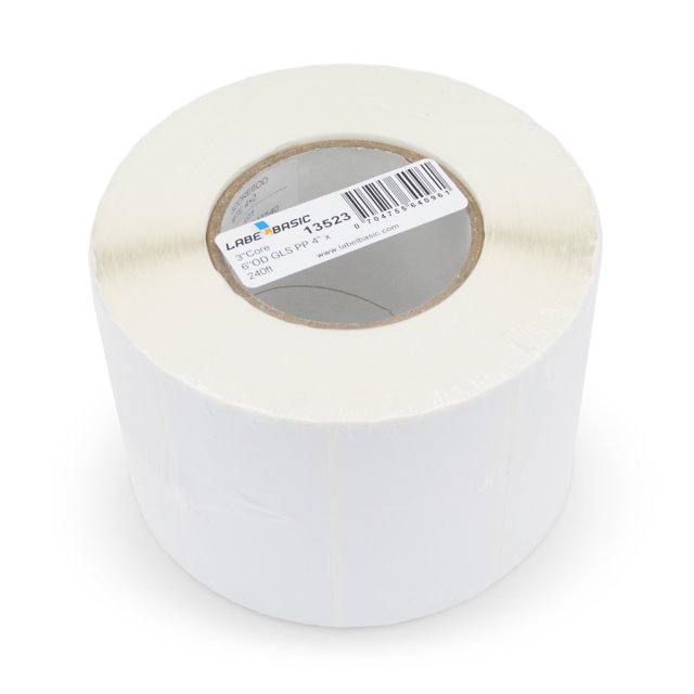 4" Continuous Glossy Polypropylene Inkjet Label Rolls 240ft, 3 Inch Core, 6 Inch OD