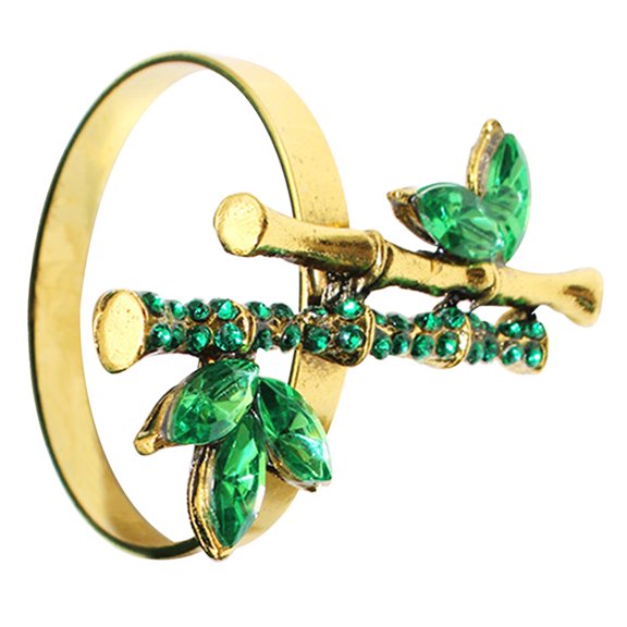 FUTUREORYY Multi Color Bamboo Napkin Rings with Rhinestone Inlay Elegant Napkin Holders for Parties