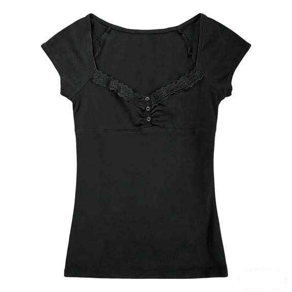 Landzoo Tops For Women Solid Color Short Sleeve Crew Neck Shirt Summer Comfortable Women T Shirt Size L Black