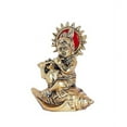 thumbnail image 4 of Lord Krishna On Shankh Metal Statue Bal Laddu Gopal Murti Playing Flute Decorative Showpiece for Pooja Room Home Office Decor Religious Idol Figurine for Study Table & Gifting Purpose, 4 of 4