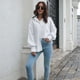 thumbnail image 5 of Camisas con botones para mujer Blusas de oficina de manga larga/corta Tops casuales de negocios Camisa suelta - Blanco, 5 of 5