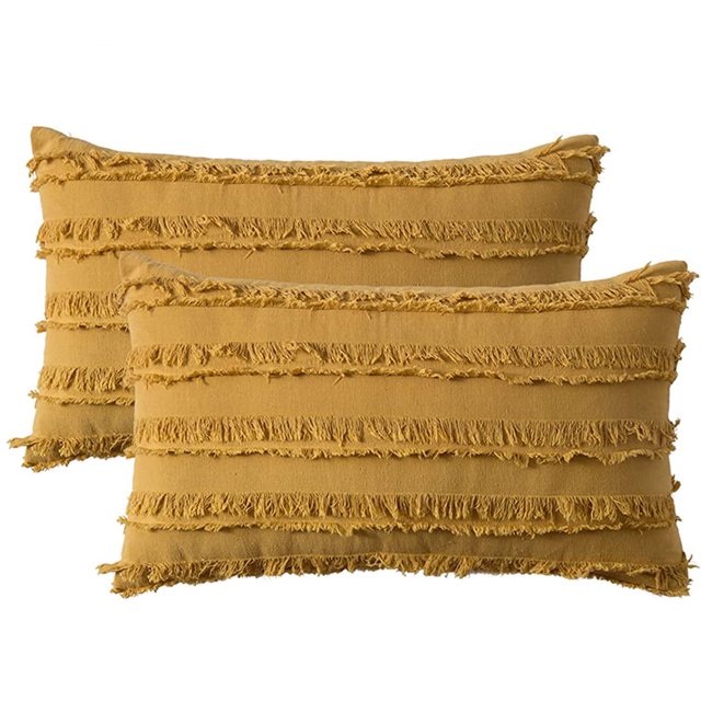 Juego de 2 fundas de almohada decorativas bohemias, fundas de cojín con patrón de Jacquard a rayas de lino para sofá, sala de estar y dormitorio