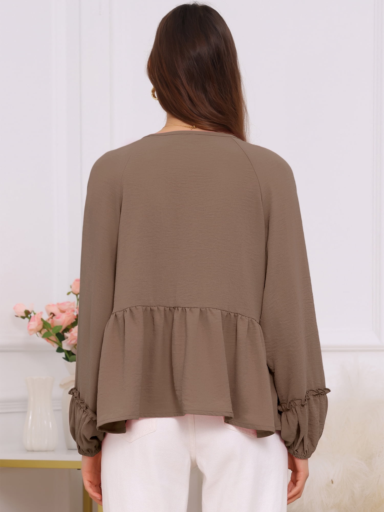 DARING DIVA Women's Maternity Empire Waist Babydoll Lantern Sleeve Blouse 2XL Brown