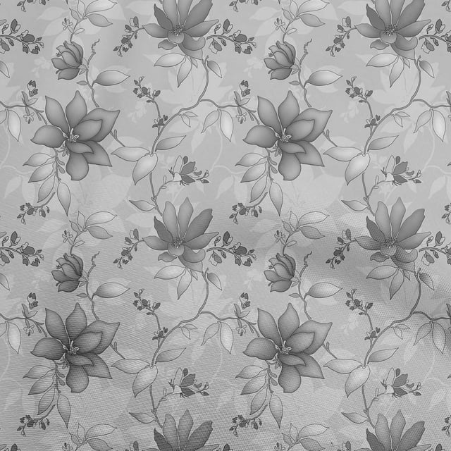 oneOone Tissu en Coton Gris Cambrique Floral Rétro Tissu pour Robe Tissu Imprimé au Mètre 56 Pouces de Large