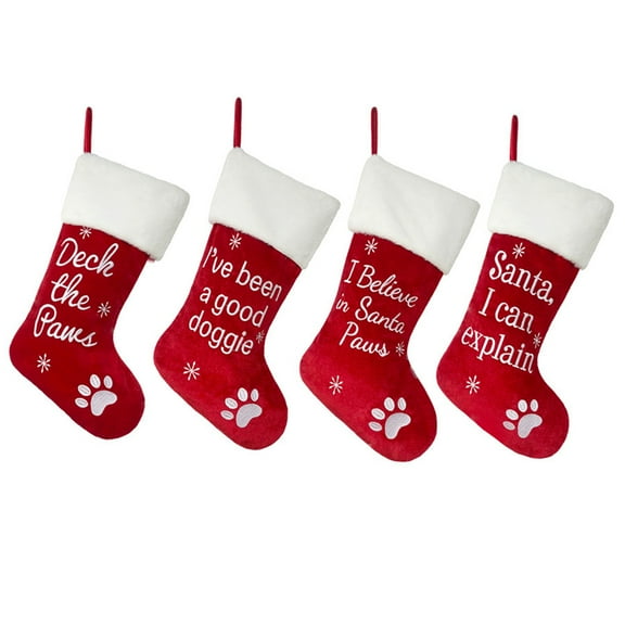 1pc/4pcs, 19-inch Large Dog Stockings Christmas, Dog Paw and Snowflake Pattern Stocking for Christmas Decorations, Pet Christmas Stocking Christmas Hanging Ornaments Decorations for Holiday Festive