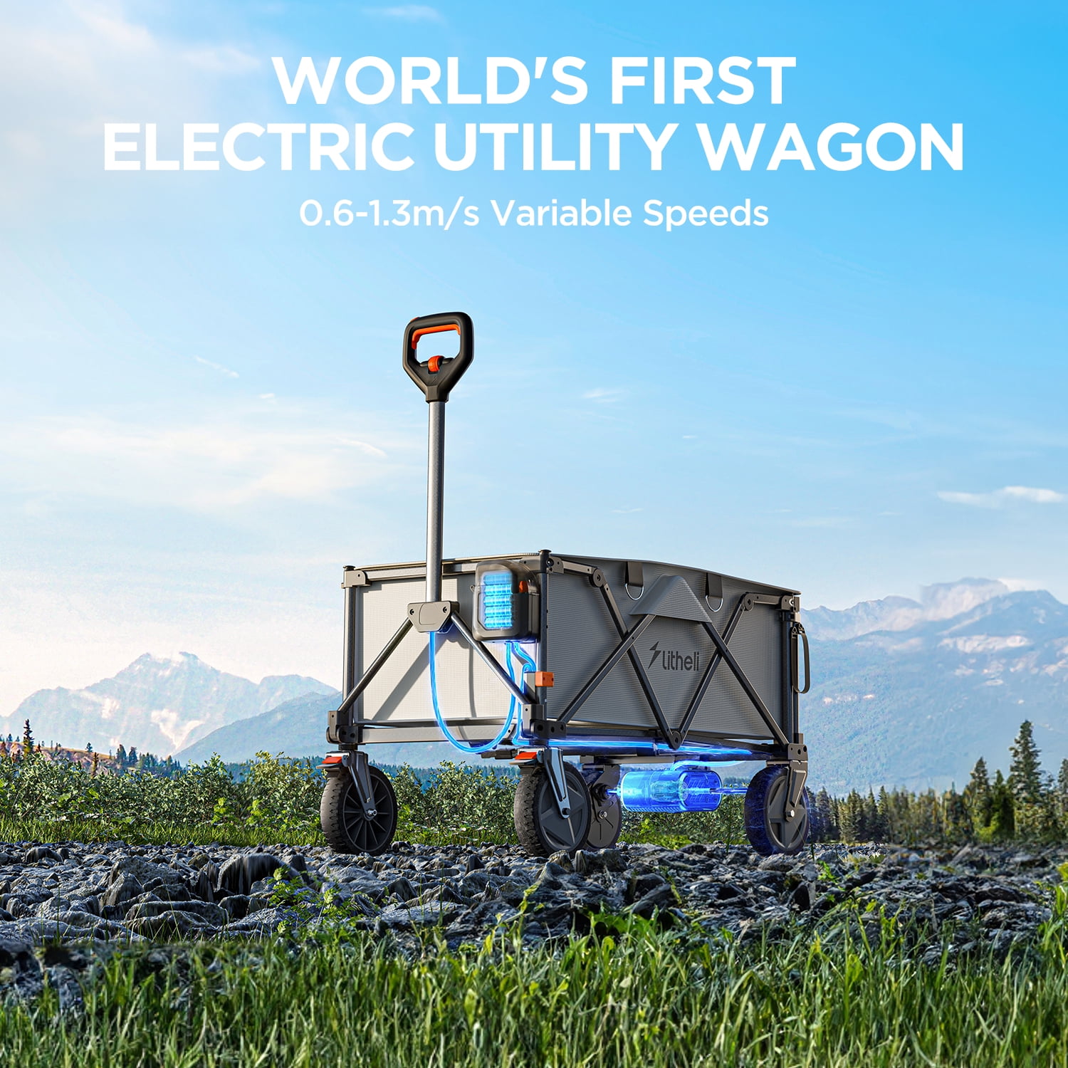 Litheli Electric Utility Wagon, Electric Drive, 200L, 8 Inch All Terrain Wheel, Foldable Wagon, With 4.0 Ah Battery, For Camping/Gardening/Shopping