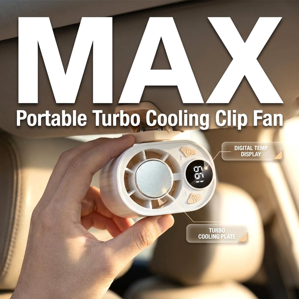 2026 Car Clip on Air Conditioner Fan, Hands-Free Personal Cooling Fan with LED Display, 360° Rotation Portable Mini Fan with 199 Speeds & Semi-Cooling Technology for Cars, Work, Outdoor