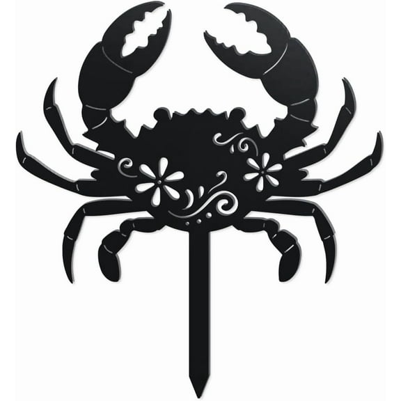 Crab Metal Decorative Garden Stakes Funny Crab Sea Metal Silhouette Statues Ocean Animal Garden Ornament Gifts Black Yard Art Decoration for Outdoor Backyard Patio Lawn Walkways Pathway Black