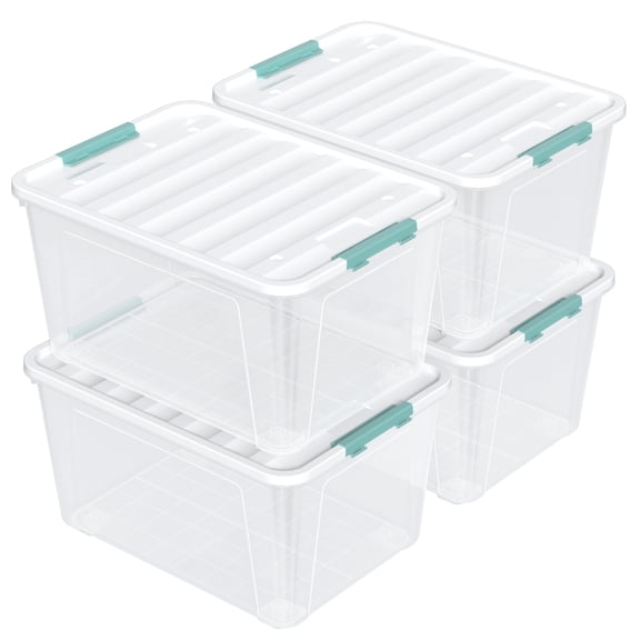 Melontray 85 Quart Large Plastic Storage Bins, 4-Pack Clear Plastic Storage Box with Wheels