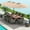 Coffee, variant on Costway 10 Pieces Patio Wicker Dining Set with Double-Sided Patio Umbrella 8 Armchairs Turquoise