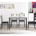 thumbnail image 3 of 5 Pieces Dining Room Set, Modern Dining Table Set with 4 PU Upholstered Chairs, Dining Table and Chairs Set, Metal Frame and Glass Top Table Kitchen Furniture Set for Dining Room, Black, 3 of 9