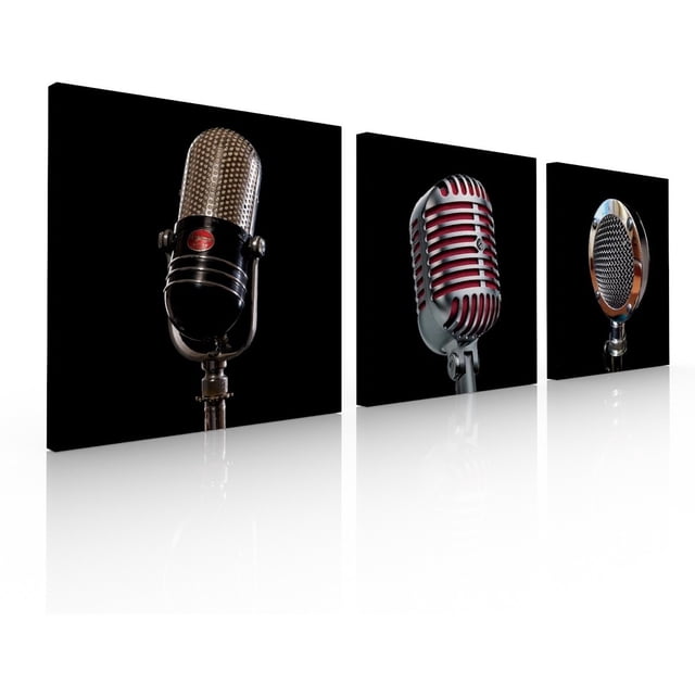 Set de 3 Cuadros Decorativos Ideas Creativas Microfono 43 cm x 43 cm