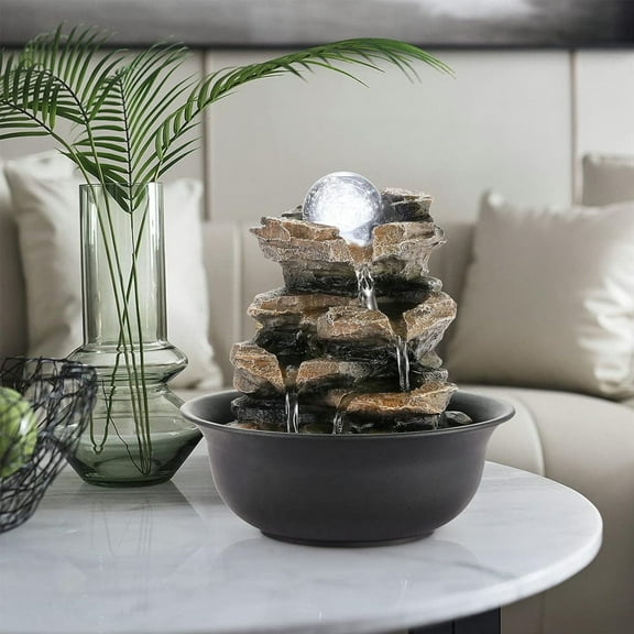 4 Tier Relaxing Tabletop Fountain Indoor Waterfall With Led Lights - Stacked Rock Indoor Waterfall Feature Home Decor, 15.7 ''H main image 1