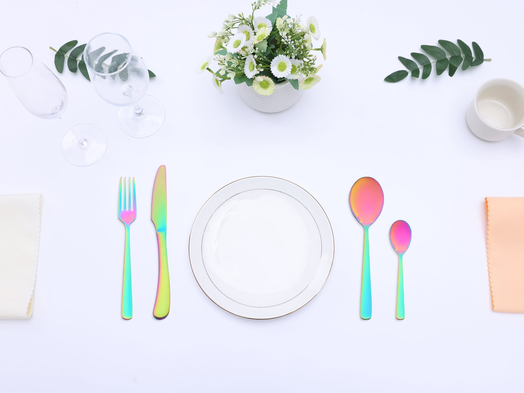 Unique Bargains 4 Pcs Stainless Steel Silverware Set with Serving Utensils Colorful