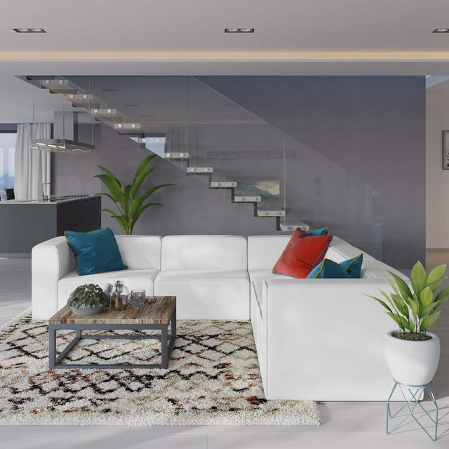 Modway Mingle Sectionnel Moderne en Similicuir Blanc, 5 Pcs
