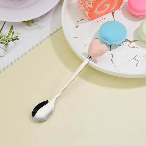 Stainless Steel Tableware Heart Shaped Handle Stainless Steel Fork and Spoon Cutlery Set 1 Piece Silverware(Pink) JASKFLY