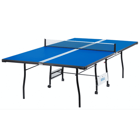 JOOLA Envoy Indoor Table Tennis Table with Ping Pong Net and Post Set, 15mm Surface, Regulation Size 9' x 5', Blue (Surface), Black