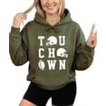 thumbnail image 2 of Touchdown Football Hoodie Distressed Game Day Tailgate Pullover Sweatshirt, Army Green, L, 2 of 8