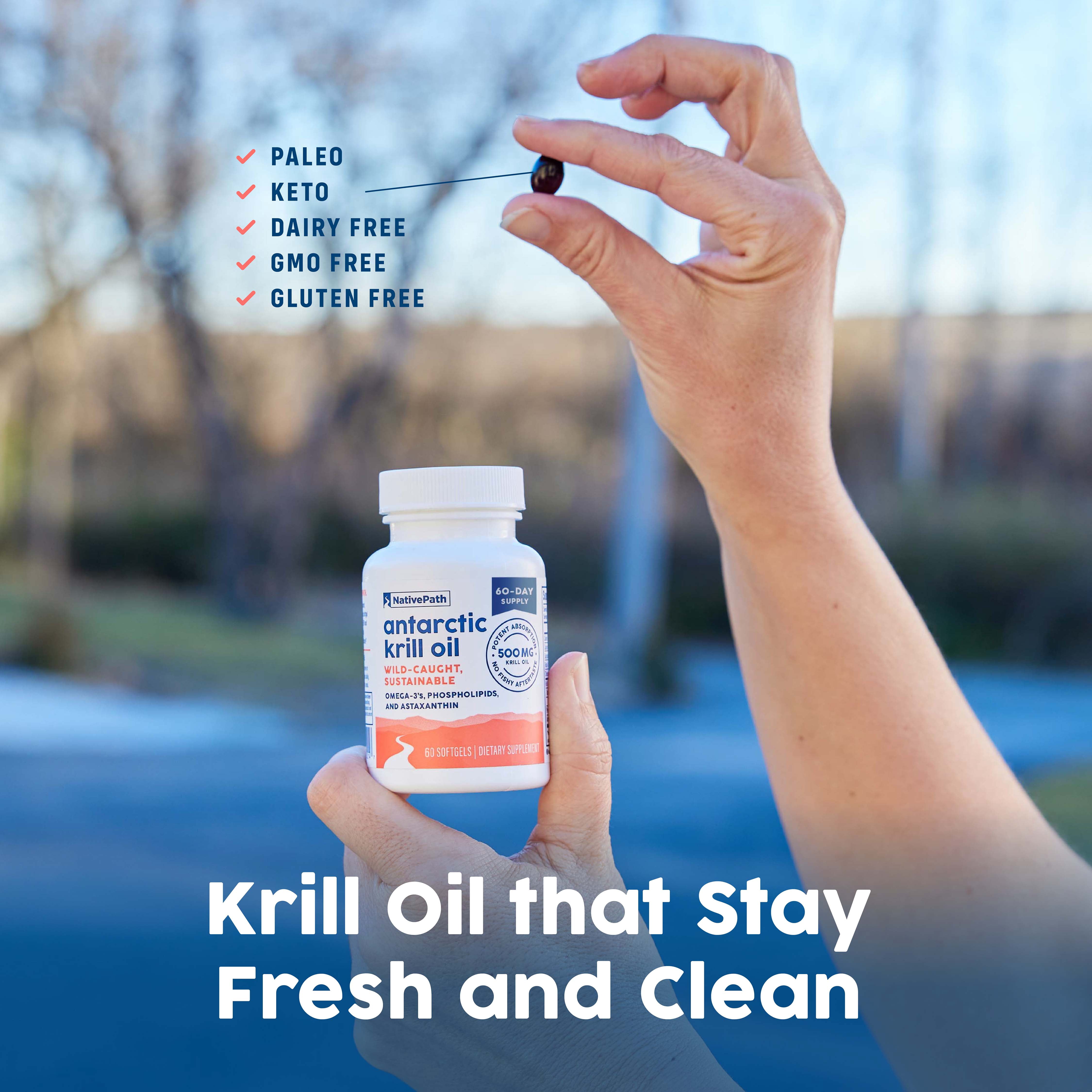NativePath Antarctic Krill Oil 500mg, Omega-3 EPA and DHA with Astaxanthin, 60 Softgels