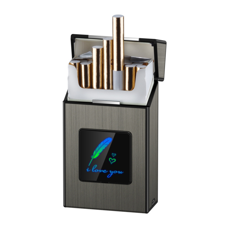 Homgreen Cigarette Case with Lighter Built in USB Lighter Cigarette Box