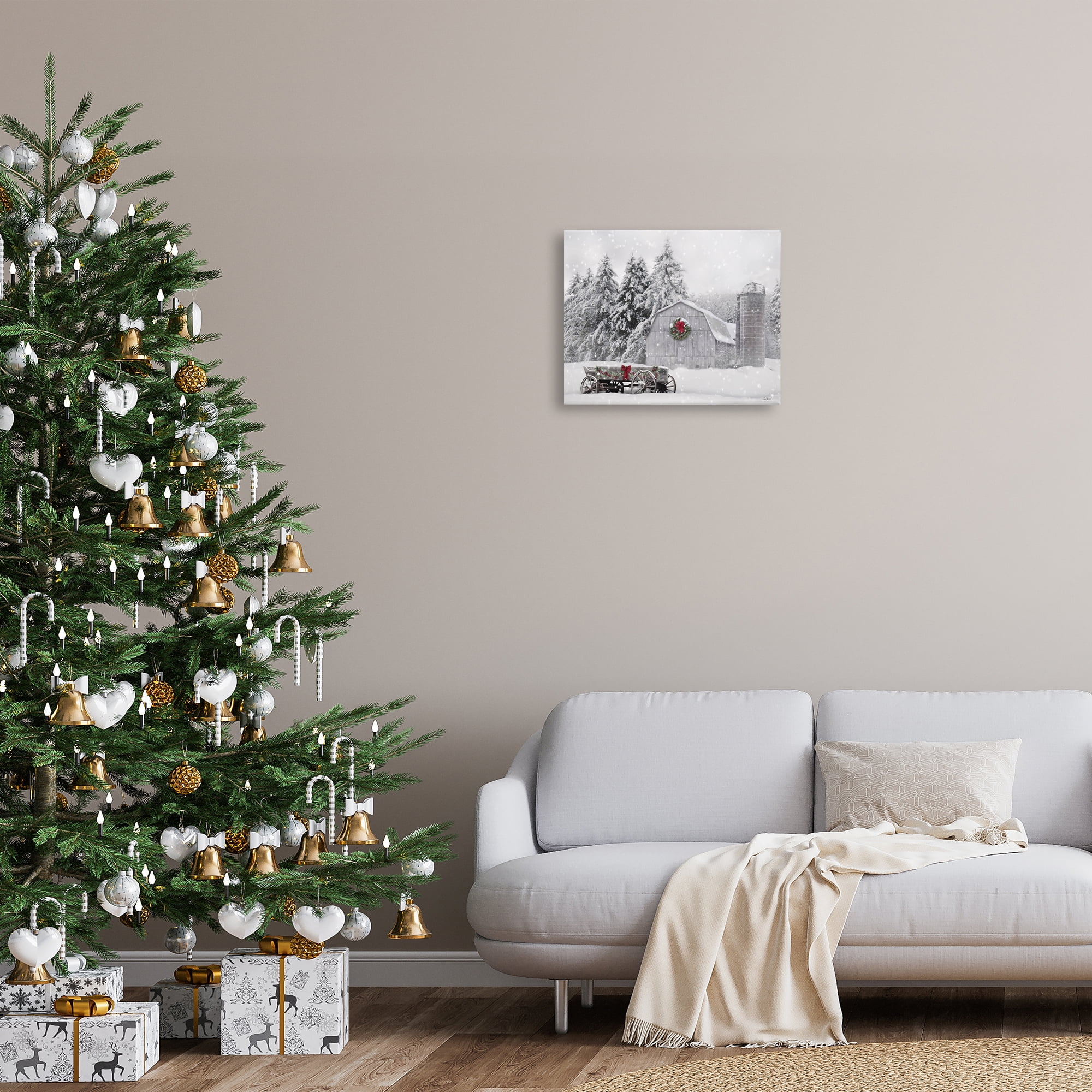 Stupell Industries Snow Covered Farmland Holiday Painting Gallery Wrapped Canvas Art Prints Wall Art, 20 x 16