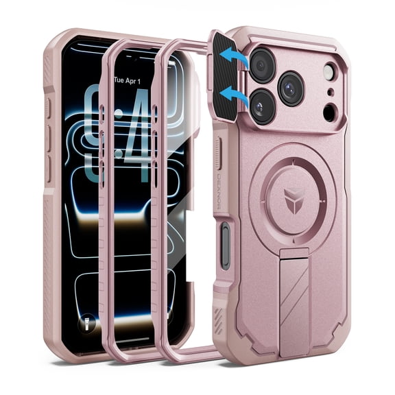 Dexnor for iPhone 18 Pro Case / iPhone 17 Pro Case with Camera Cover, 2 Front Frame, Flip Camera Cover, Compatible with MagSafe, Screen Protector and Kickstand, Heavy-Duty Rugged Case Pink