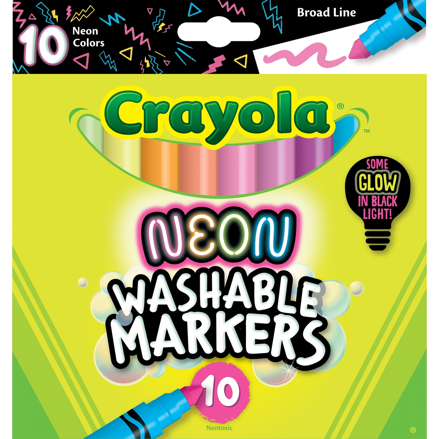 Crayola Washable Neon Broad Line Markers, 10 Per Pack, 6 Packs