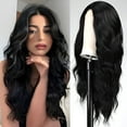 thumbnail image 5 of Stylish 26-Inch Black Wig - Middle Part Curly Wavy Wig, Heat-Resistant Synthetic, Lightweight, Natural Looking, Cosplay, Daily Use, Women's Fashion, Holiday, Christmas, Thanksgiving, Adjustable Fit, 5 of 9