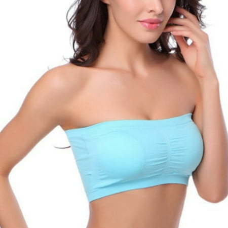 

Wireless Bra Strapless Bras Bust Bandeau Padded Seamless Tube Top Intimate with Good Elasticity Basic Style for Evening Dress blue XXL