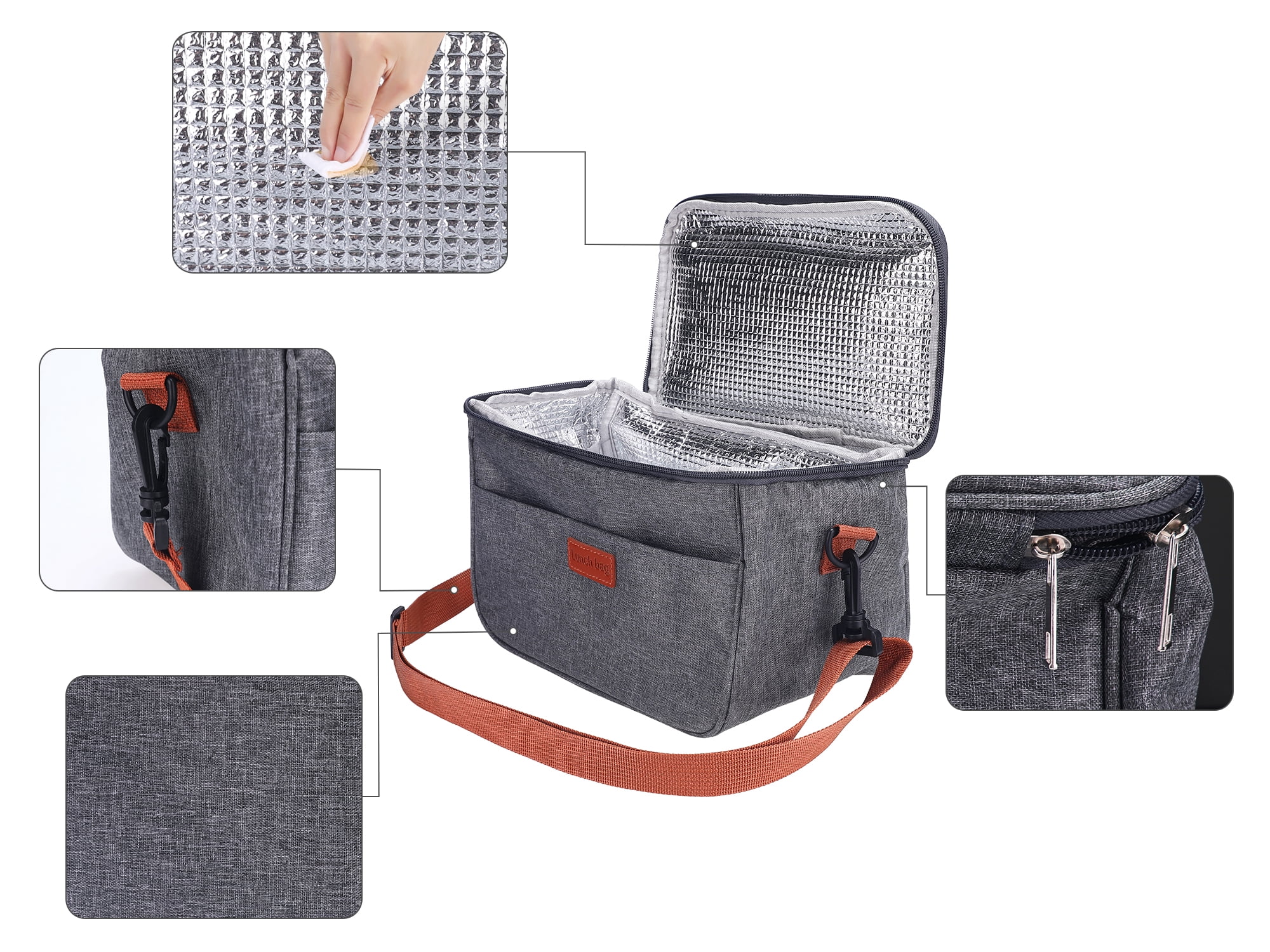 Unique Bargains Insulated Lunch Bag for Office Picnic Gray