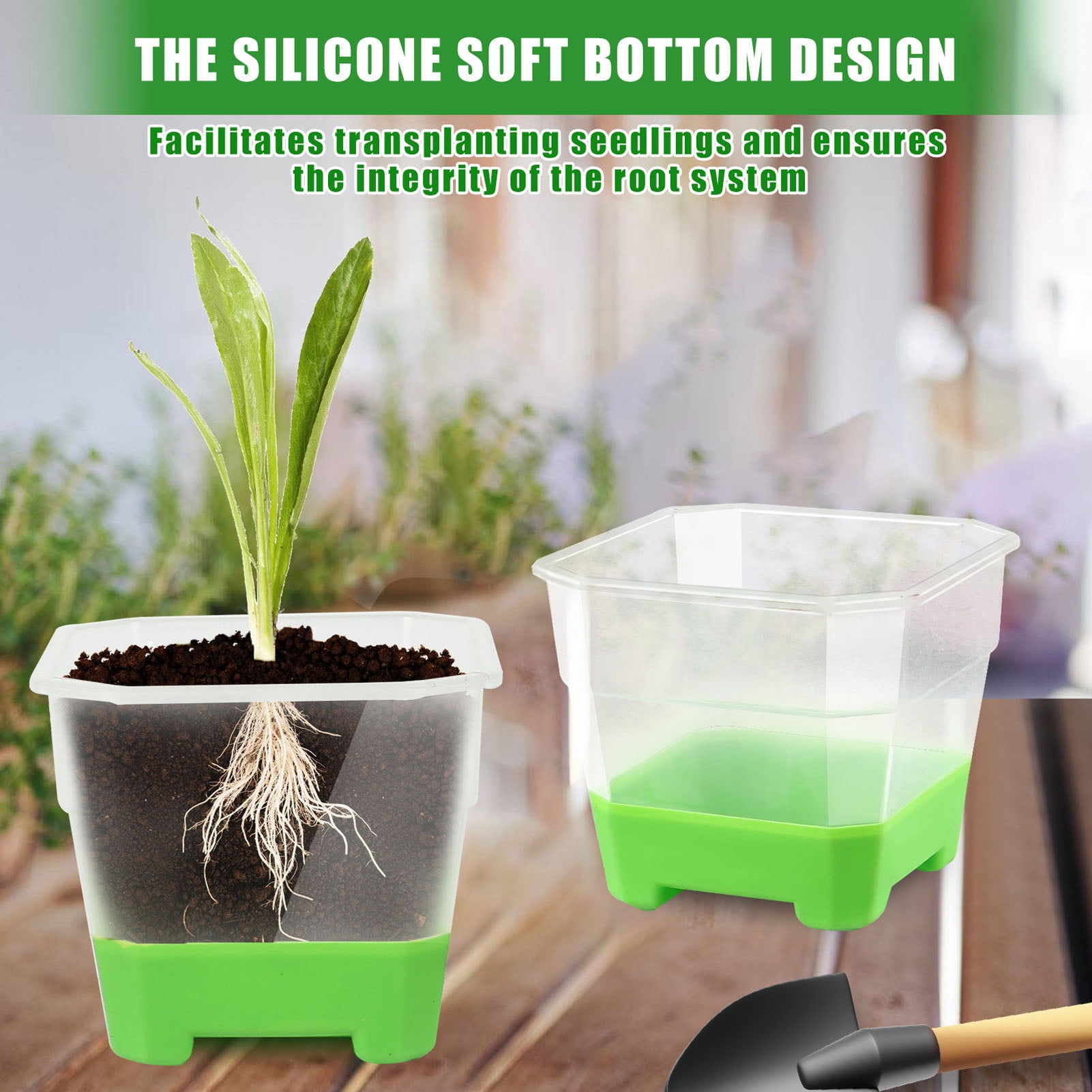 Riousery 20 Pcs Square Silicone Nursery Pot Planters Variety Pack Reusable Seed Starting Pots with Drainage Holes for Indoor Outdoor Plants Gardening Green 3.94 inches / 10 cm