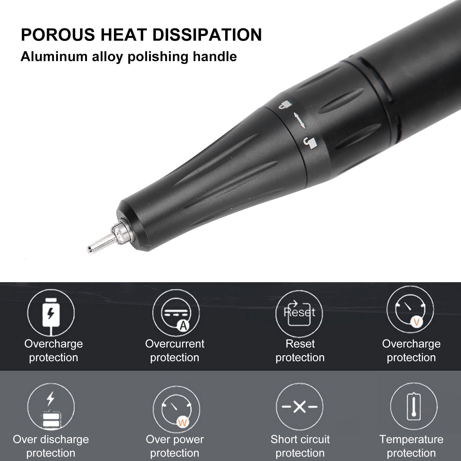 Xirurus 35000 RPM Rechargeable Nail Drill Pen with LCD, Dual‑Side Holder, Power‑Bank, 12‑Hour Battery, Adjustable Speed, Black