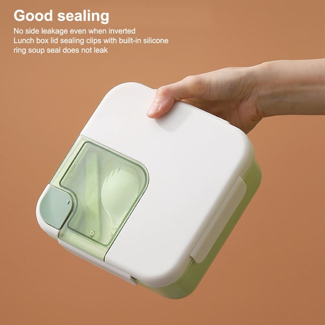 Boîte à Lunch Compartiments Rangement Carré Portable Réutilisable pour Four Conteneur Alimentaire en Plastique avec Cuillère Rose