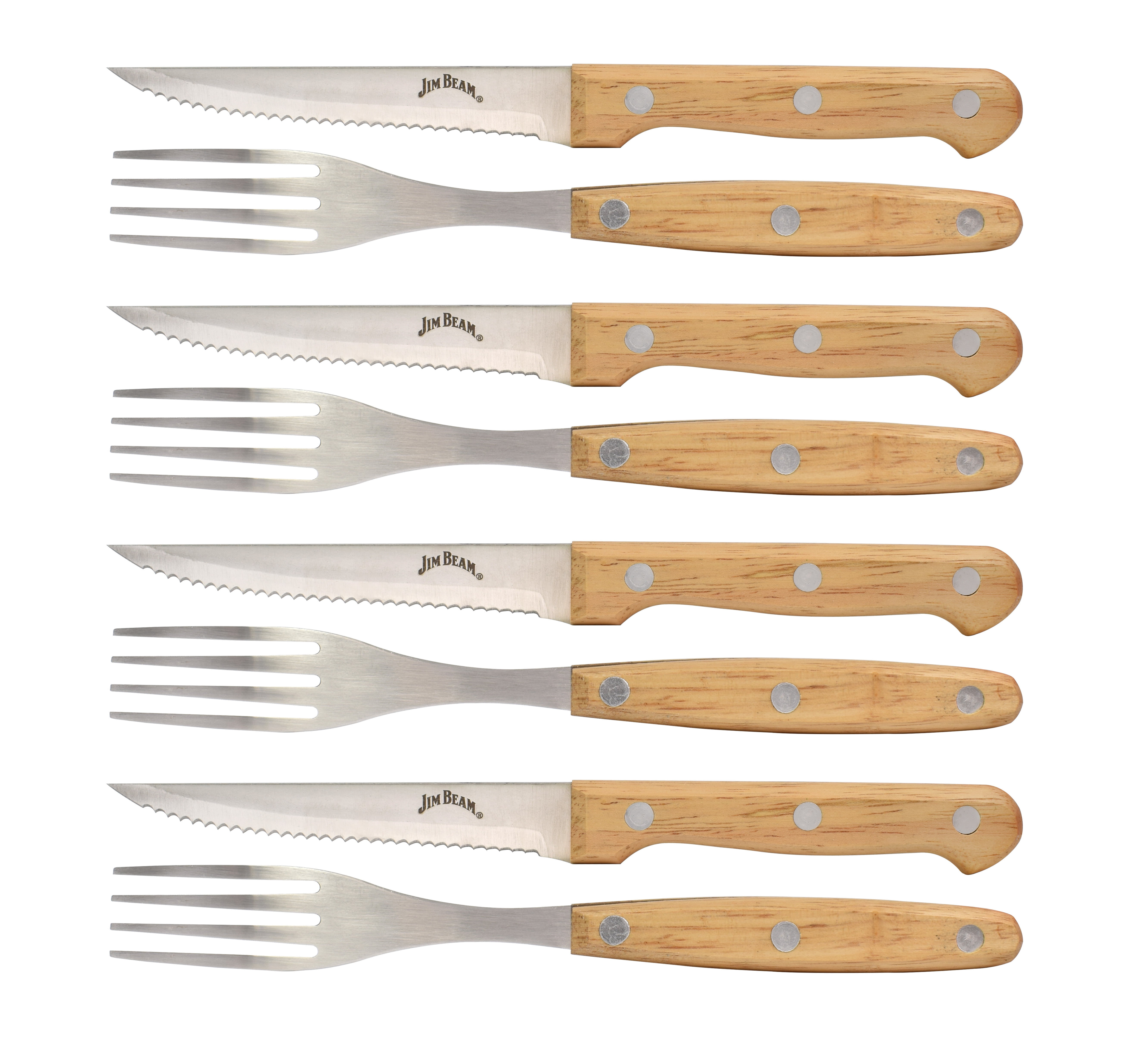 Jim Set of 8 Steak Knives and Forks - Ideal for Steak, Chicken, Pork and more - Steak Knives and Forks made of Stainless Steel Blade and Contoured Wood - Walmart.com