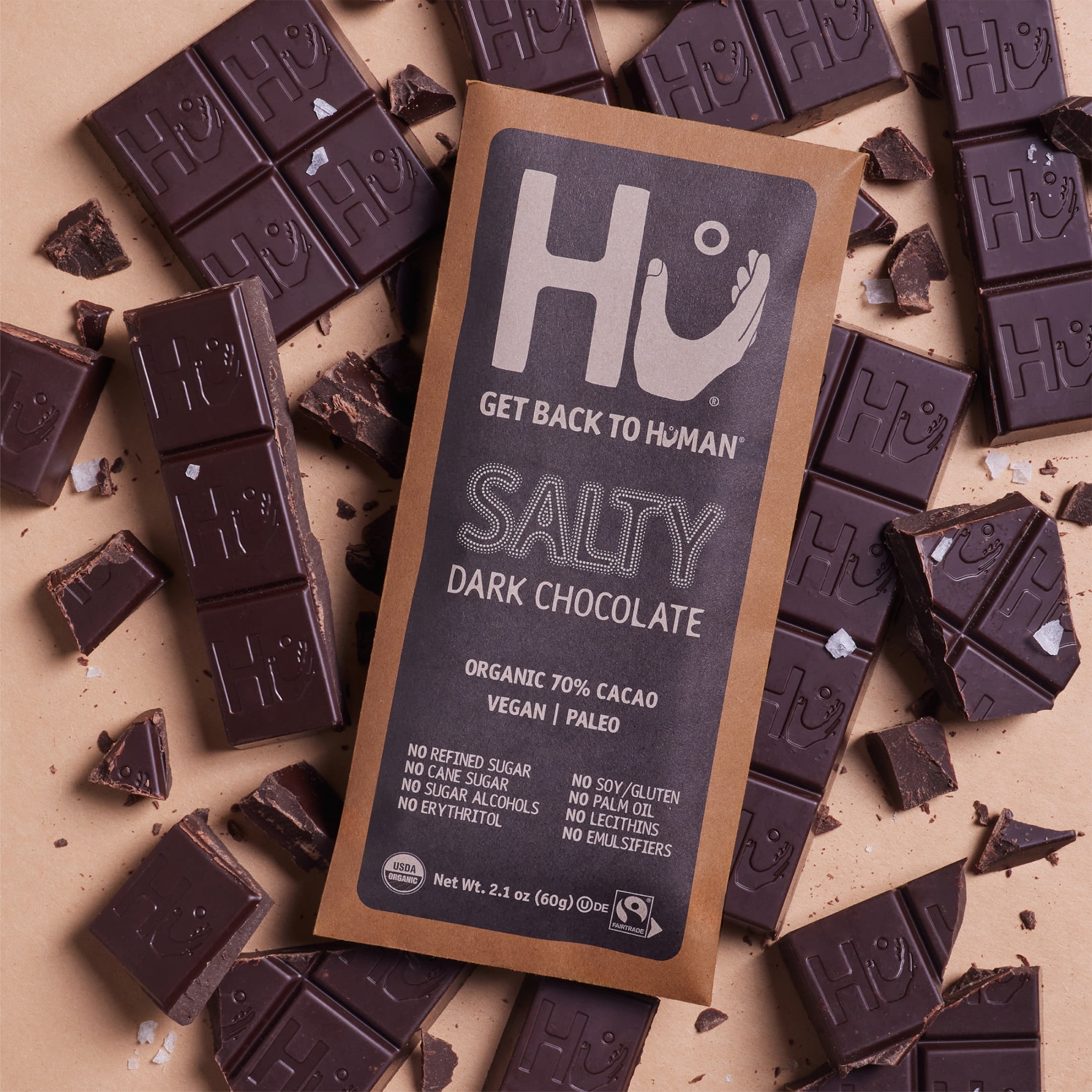 (2 pack) Hu Salty Dark Chocolate Bar, 2.1 Ounce Bar, 1 Count