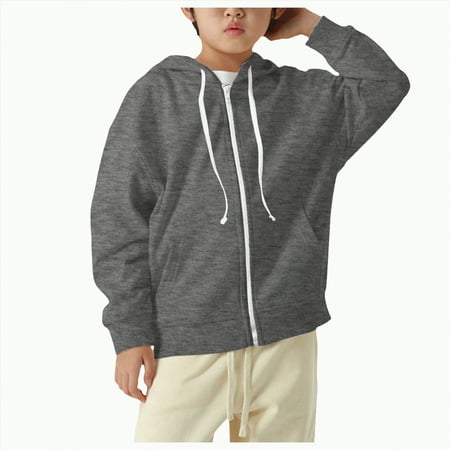 ORT Kids Zip Up Hoodie Boys Girls Full Zipper Fleece Hooded Sweatshirt Lightweight Casual Jacket Plain Pullover Sweater Tops(Grey-01 6-7 Y)