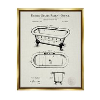 Stupell Industries Vintage Tub Bathroom Diagram Graphic Art Metallic Gold Floating Framed Canvas Print Wall Art, Design by Karl Hronek