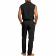 thumbnail image 6 of Ceisia Men Lapel Sleeveless Button Down Shirt and Belted Straight Leg Pants 2 Piece Linen Outfit Black XXL Gift, 6 of 8