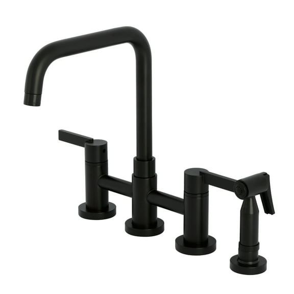Kingston Brass KS8280CTLBS Continental Two-Handle 4-Hole Deck Mount Bridge Kitchen Faucet with Brass Side Sprayer in Matte Black