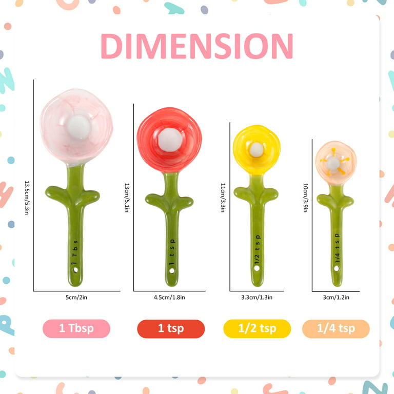 Retrok 4pcs Flower Measuring Spoons Set in Pot Cute Ceramic Measuring Spoons with Base Decorative Flower Pot Measuring Spoons and Cup Set Measuring
