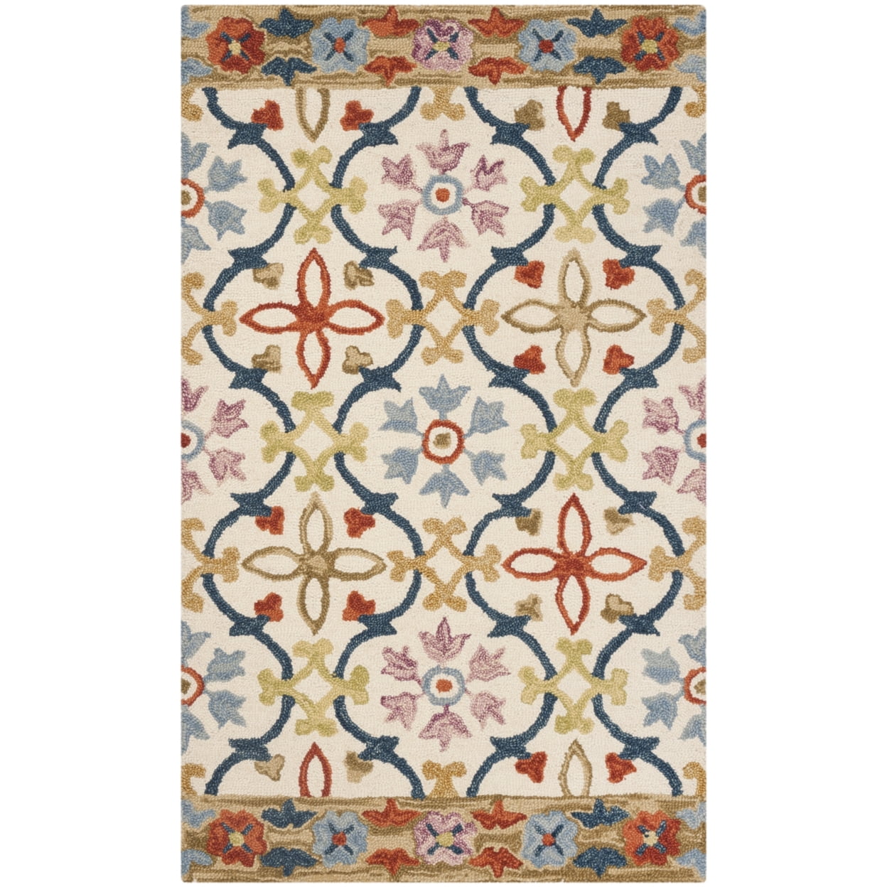 SAFAVIEH Suzani Ethelinda Geometric Swirls Wool Area Rug, Ivory/Multi, 5' x 8'