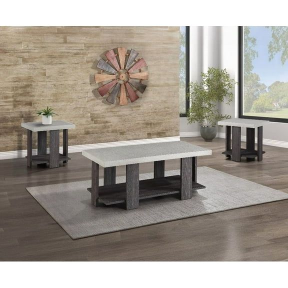 Gray 3-Piece Wooden Cocktail Set for Living Room - Modern Design with Rectangular Coffee Table and Square End Tables