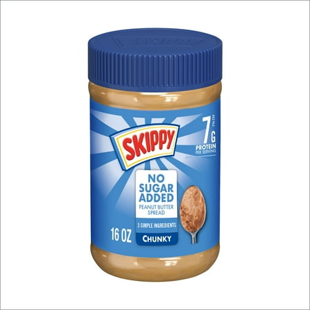 SKIPPY Chunky Peanut Butter Spread No Sugar Added  7 g Protein Per Serving  Shelf-Stable  16 oz Plastic Jar