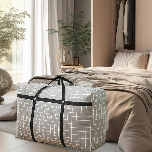 Bolsa de Almacenamiento Resistente para Mudanzas y Embalaje | Bolsa Grande Tejida para Guardar Equipaje, Edredones y Ropa | Tela Oxford | Gris | 45 X 34 X 21 Cm | 1 Unidad