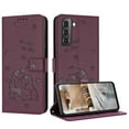 thumbnail image 2 of Flip Case for Samsung Galaxy S22 Plus PU Leather Wallet Case with RFID Blocking Card Slot & Cash Pocket Magnetic Clasp Stand Function Cover Cat Patterned with Wrist Strap Phone Case,Maroon, 2 of 10