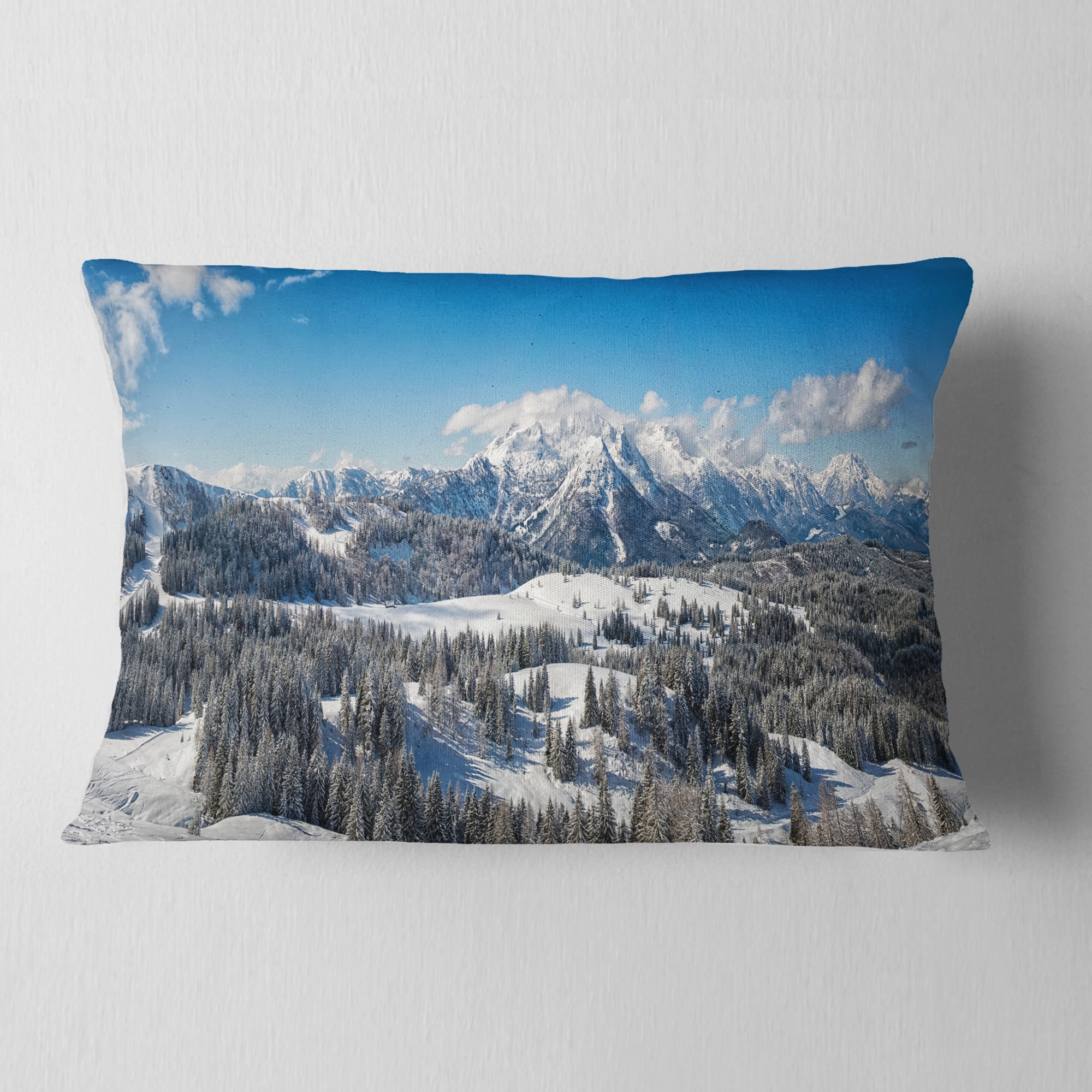 Designart Austrian Alps Winter Panorama - Landscape Printed Throw Pillow - 12x20