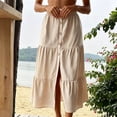 thumbnail image 7 of Womens Elastic High Waist Tiered Ruffle Midi Skirt Front Split Button Down Solid Boho Long Skirt for Summer Casual Wear Khaki XL(XL), 7 of 7