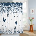 thumbnail image 4 of Shower Curtain Butterfly Leaf Shower Curtains for Bathroom Decor, Waterproof Polyester Shower Curtain Set with Hooks, Small Stall Size 36" x 72" Blue Plant Silhouette, 4 of 9