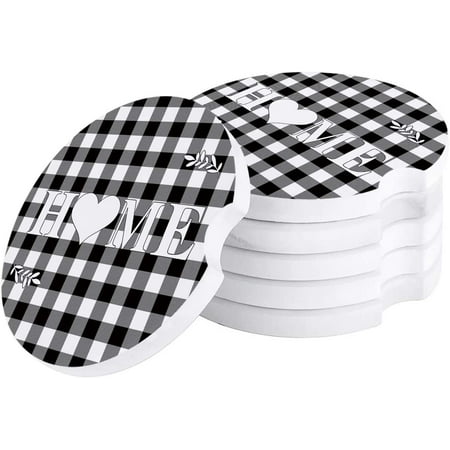 

KXMDXA Farm Love Heart Home Black and White Buffalo Plaid Set of 4 Car Coaster for Drinks Absorbent Ceramic Stone Coasters Cup Mat with Cork Base for Home Kitchen Room Coffee Table Bar Decor